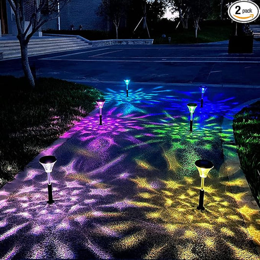 Bright Solar Pathway Lights, 2Pack Warm White/Color Changing Solar Garden Lights, IP67 Waterproof Solar Path Lights, Auto On/Off Solar Outdoor Lights for Walkway Lawn Landscape Decorative