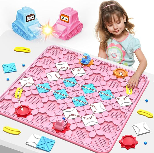 STEM Logic Road Builder Toys: Board Games Toys for 5 Year Old Kids Montessori Brain Teaser Puzzles Educational Learning Activities Toy for Kid Ages 3 4 6-8 12 Boys Girls Gifts (Pink, 50PCS)