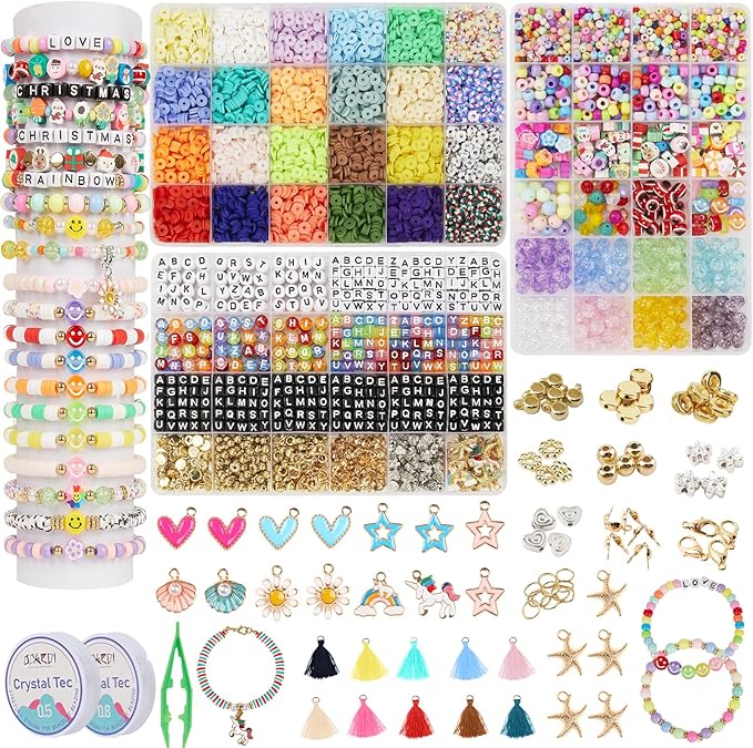 Girls Bracelet Making Kit,Friendship Bracelet Kit Gifts for Teen Girls,Clay Beads&Glass Seed Beads&Pony Beads with Charms,Art and Craft Gifts for Christmas,Toys for Teens