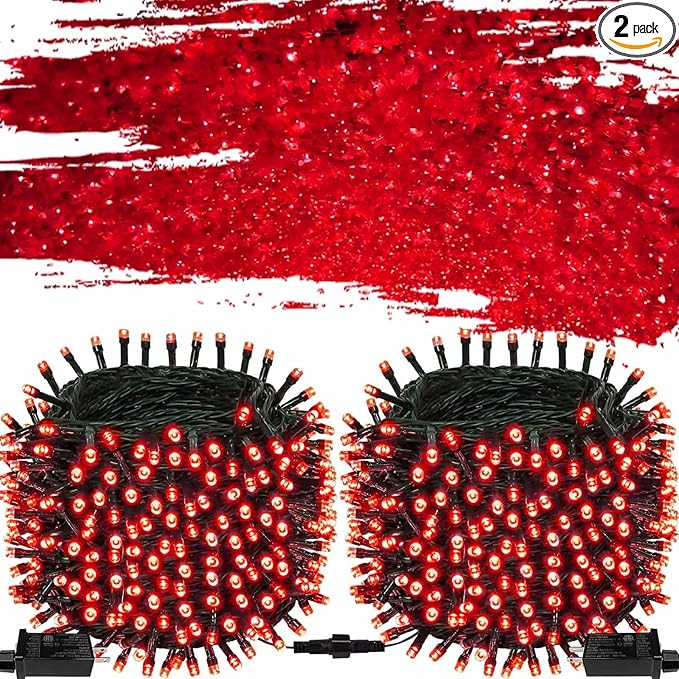 OZS Upgraded 2Pack 164ft 400 LED Christmas String Lights Outdoor Indoor, Extendable Fairy String Lights, Waterproof 8 Modes Green Wire Tree Lights for Holiday Party Christmas Decorations (Red)