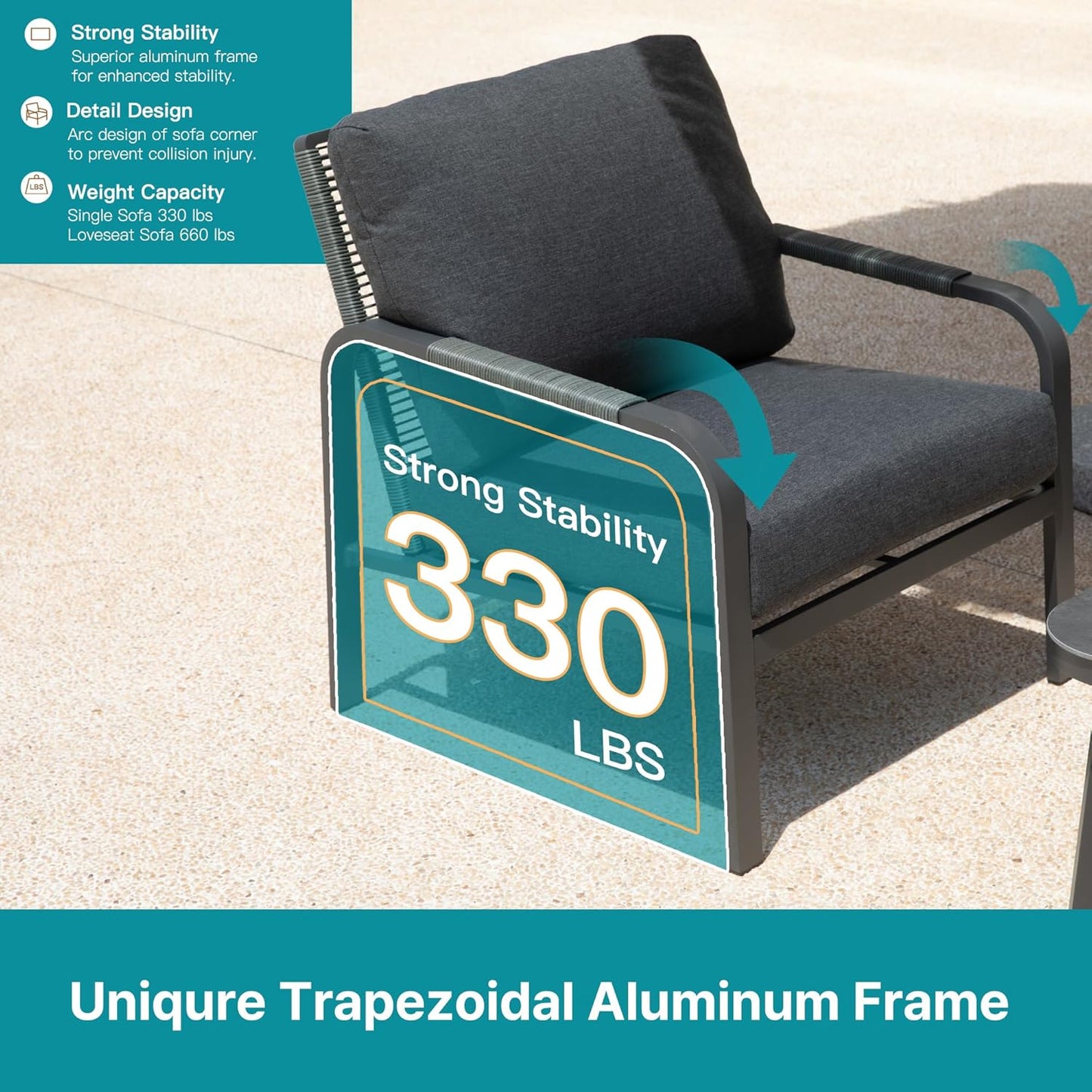 3 Piece Outdoor Bistro Set, All Day Hand-Woven Rattan Patio Furniture Set with Aluminium Frame and Coffee Table, Waterproof Fabric, Thickened Sponge Cushion, Suitable for Patio, Deck,Grey