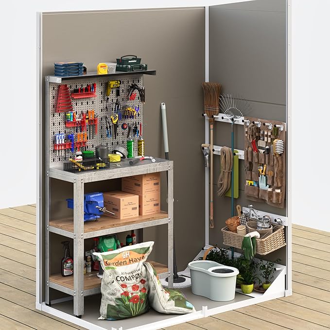 UDPATIO Outdoor Storage Shed 5x3 FT, Garden Plastic Sheds & Outdoor Resin Shed with Lockable Door for Backyard, Patio, Lawn, Light Grey