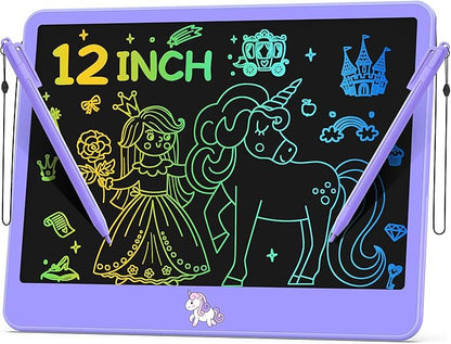 LCD Writing Tablet for Kids 12 Inch, Kids Learning Toys Drawing Pad for Boys Girls, Erasable Doodle Board for Toddlers 3 4 5 6 7 8 Year Old Travel Essentials, Christmas Birthday for Kids - Purple