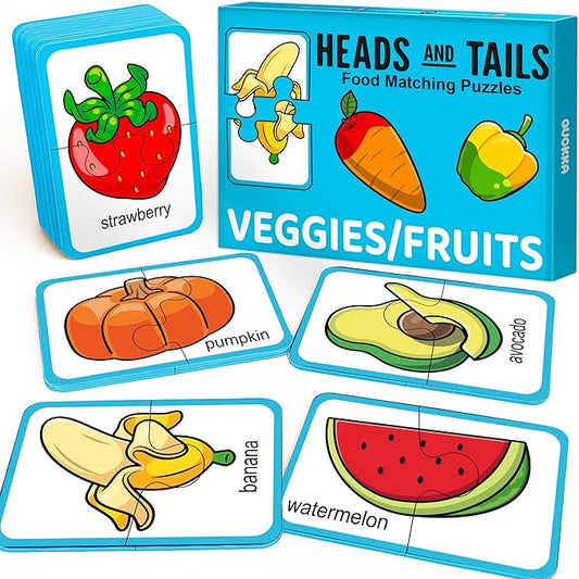 QUOKKA Toddler Puzzles Ages 2-4 – 100% Self-Correcting 16 Matching Pairs of Fruits Veggies – Educational Toddler Puzzles Ages 1-3 with 32 Pieces - Memory Matching Games for 3-5 Years Old Boys & Girls