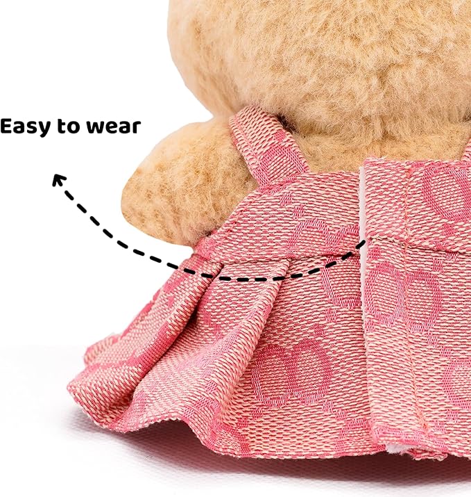 Doll Clothes Compatible with Labubu 17cm, Premium Dolls Accessories 3 Piece Set Including Chic Spaghetti-Strap Dress & Bag and Bow, High-End Fashion Outfit for Play & Display - Pink