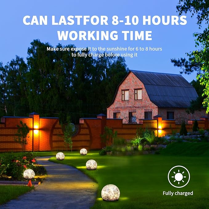 Solar Globe Lights, Cracked Glass Solar Waterproof Warm White LED Ball Lights for Yard Pathway Patio & Lawn Decor (Warm Colors, 2 Pack, 3.94")