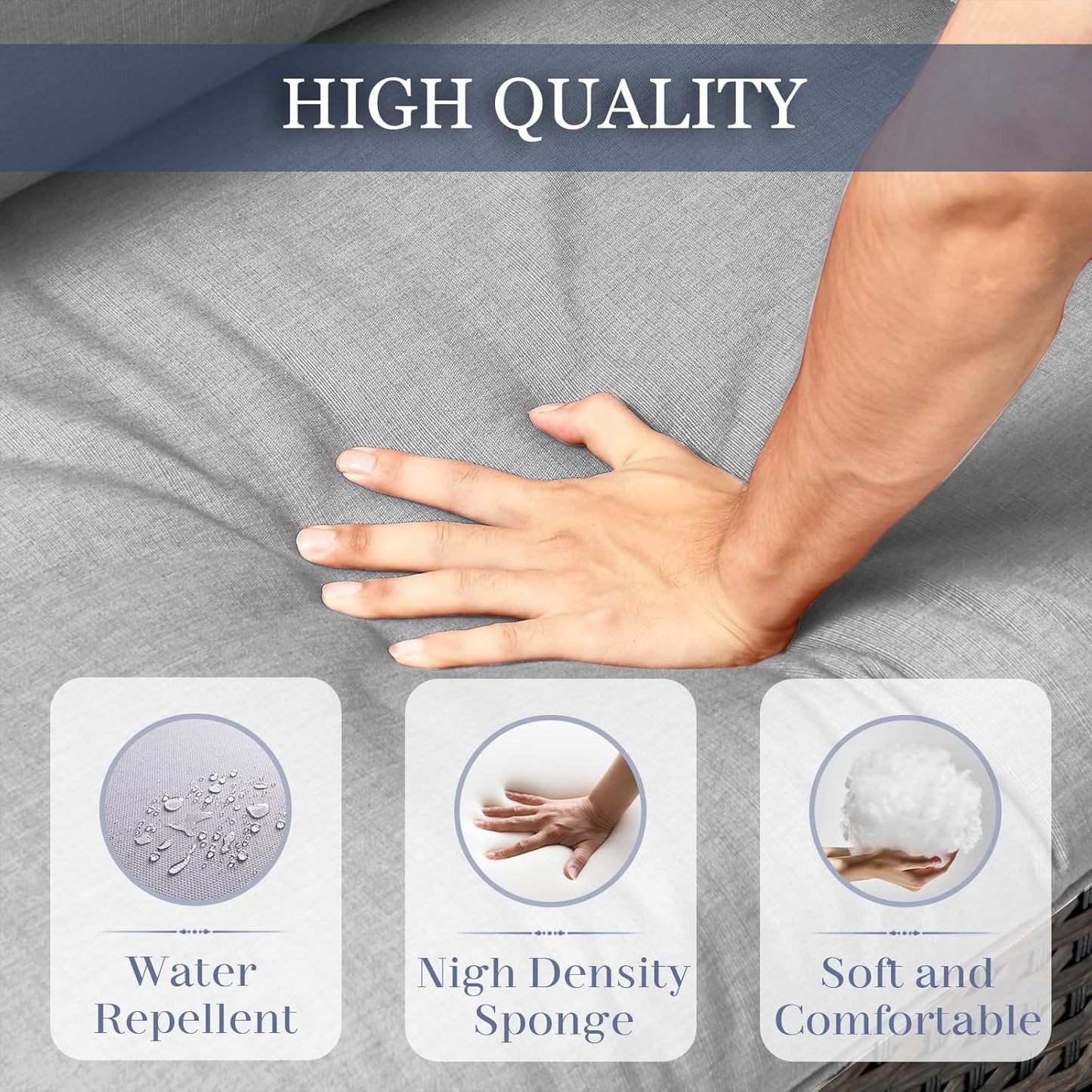 HUMMUH Outdoor Patio Couch-Outdoor Rattan Couch with Thick Cushions Outdoor Sofa for Deck Lawn Porch Balcony Poolside-Brown/Beige