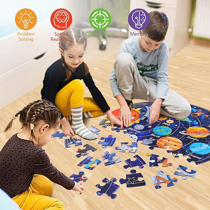 Civaner 70 Pieces Floor Puzzles for Kids Large Puzzles for Kids Ages 3 4 5 6 7 8 Jigsaw Puzzle Educational Puzzle Toy Gifts for Toddlers Boys Girls Baby Shower Birthday(Solar System)