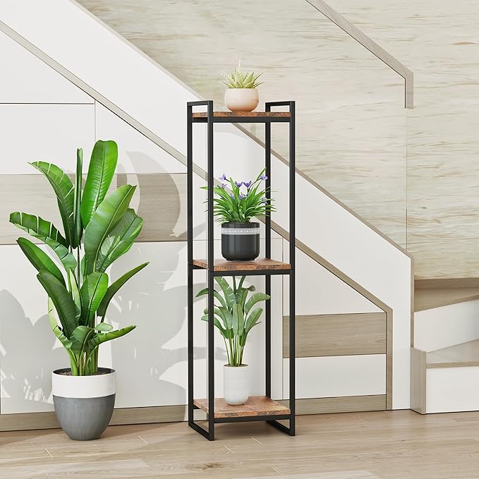 45" Tall Plant Stand Indoor, 3-Tier Modern Plant Shelf Corner Flower Pot Holder Organizer for Living Room Balcony Garden, Rustic Brown