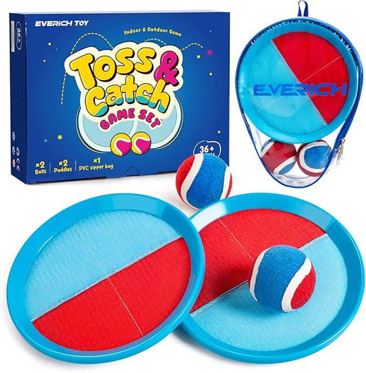 EVERICH Upgraded Toss and Catch Ball Game Set - Indoor and Outdoor Games for Kids 3-12, Beach Sand Pool Water Toy Includes 2 Paddles 2 Sticky Balls, Great Birthday Easter Gifts for Boys Girls
