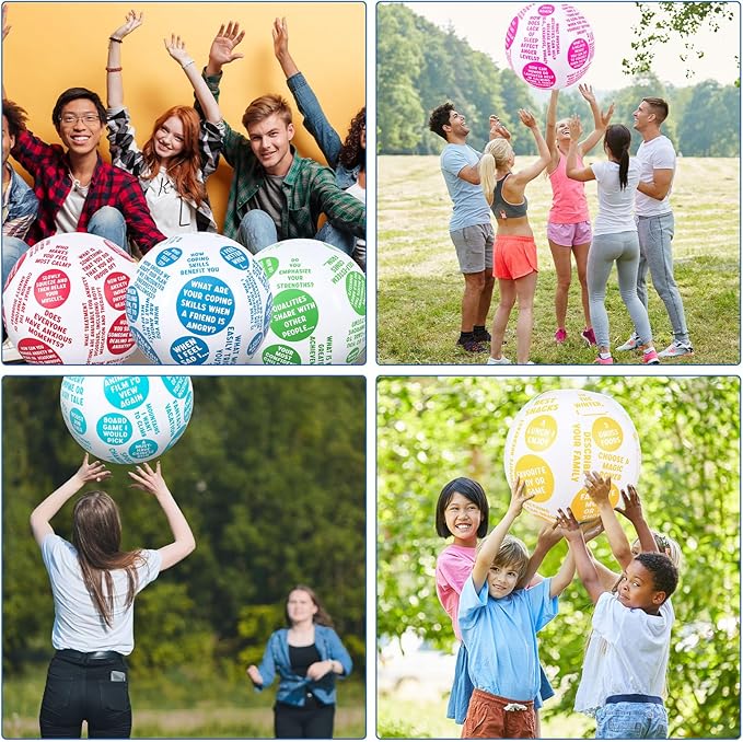 6 Pcs Coping Skills Balls 24 Inch How to Cope with Anxiety Social Conversation Skill Self Esteem Anger Management for Adult Fun Group Therapy Tool Games Activity