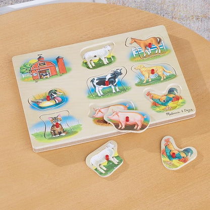 Melissa & Doug Farm Sound Puzzle - Wooden Peg Puzzle with Sound Effects (8 pcs)