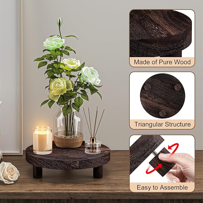 3 Pcs Wood Plant Stand Indoor Outdoor, Round Wood Riser for Decor 6/8/10" Wooden Stool Display Stand Flower Pot Holder Small Planter Tray Modern Potter Decorative for Desktop Counter Room