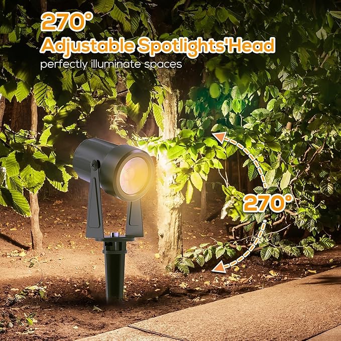 SUNTHIN Outdoor Landscape Lighting with Remote, RGBW Color Changing Spot Uplights, IP65 Waterproof & Connectable, 8 Pack