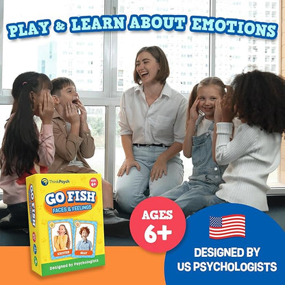 ThinkPsych Go Fish – Faces & Feelings Card Game Social Emotional Learning Game for Kids Ages 6+ | Teaches Emotions Through Play | 2-6 Players | Home, Therapy & Classroom Use