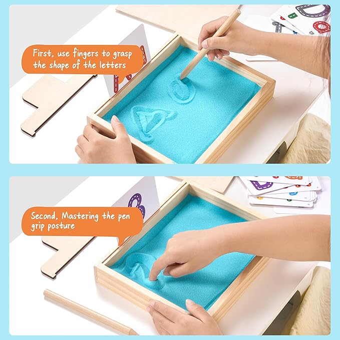 Montessori Sand Tray for Kids,Writing Play Sand Tray with Lid for Classroom Practice Writing Letters and Numbers
