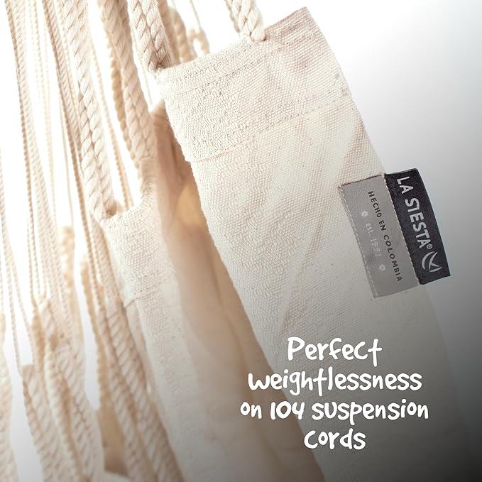 LA SIESTA - Large Comfort Habana Cotton Hammock Chair & Stand - Indoor/Outdoor Hanging Chair Swing for Bedroom, Porch, Balcony - Boho Chair - Latte