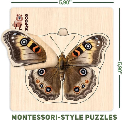 QUOKKA Realistic Wooden Puzzles for Toddlers 1-3 Year Old - 15x15 Inches Kids Puzzles Ages 2-4 - Birds, Animals, Fish, Butterfly Montessori Toddler Toys - Motor Skills Games Gifts for Girls&Boys