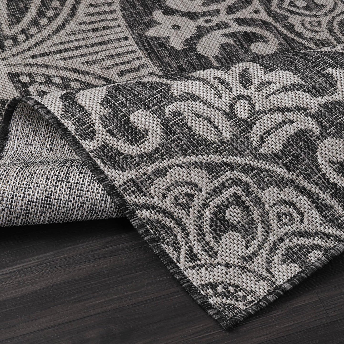 Medallion Outdoor Rug 8x10 Washable Outside Carpet for Indoor Patio Porch Waterproof Easy Cleaning Non Shedding Area Rugs Dark Gray 8 x 10