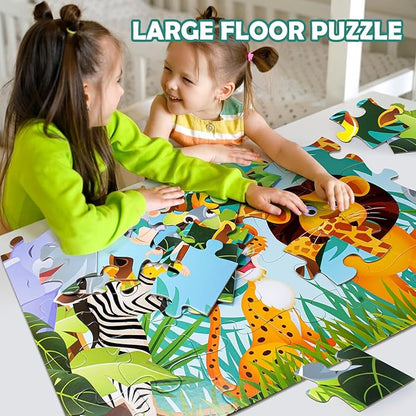 Jumbo Floor Puzzle for Kids Ages 3-5,48-Piece Preschool Learning Development Toys Large Floor Puzzle for Toddlers&Kids Ages 4-8 Years Old, Best Gift for Boys and Girls (3 x 2 Feet) (Animal)