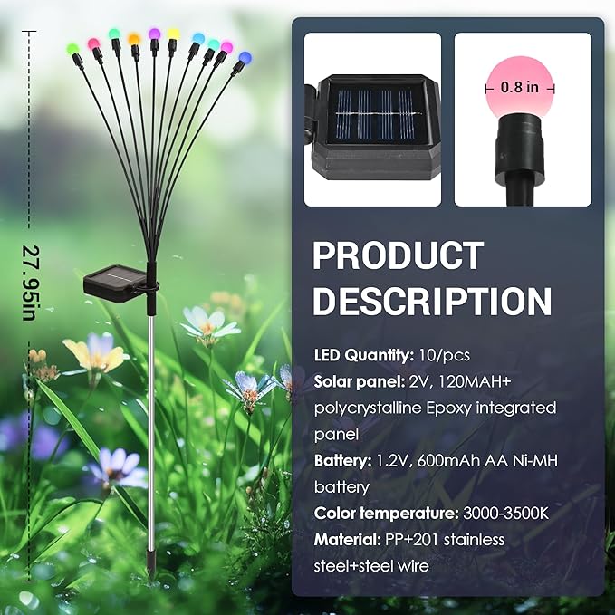 Solar Christmas Decoration, 40 LED Firefly Garden Lights, Outdoor Sway by Wind, Waterproof for Yard Patio Pathway Decoration (4 Pack)