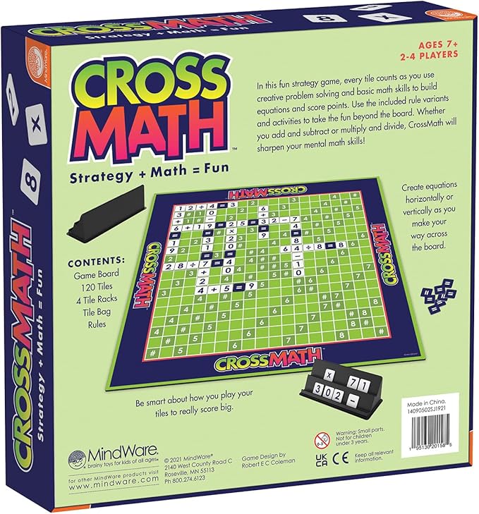 MindWare CrossMath - Engaging 2-4 Player Math Games for Kids, Multiplication Game - Includes Additional Activities and Guidebook