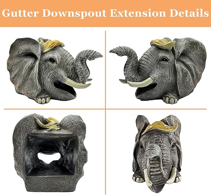 Teaeeno Elephant Decor Statue Gutter Downspout Extension Decorative,Animal Statue Outdoor Decor,3"×4" Rain Gutter Downspout Splash Block,Garden Splash Block Outdoor Sculpture,Rain Downspout Diverter
