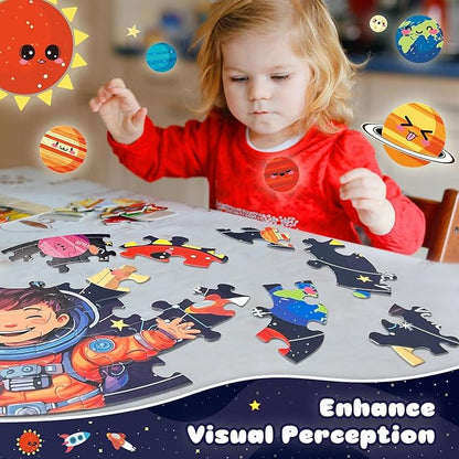 Puzzles for Kids Ages 4-6 with Solar System Planets, 70 Piece Round Large Kids Floor Puzzles for Ages 3 4 5 6 7 8, Educational Toy Gift Jigsaw Puzzles for 5 Year Old Boys Girls