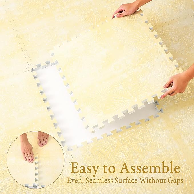 PopsyKosy Super 1 Inch Thick Premium Quality Exercise & Baby Foam Play Mats - Expandable & Large Non-Toxic Odorless Floor Mat - 6 Tiles Spacious 6x4ft - Peel-Resistant - Champagne Yellow