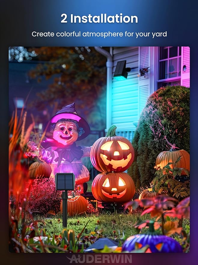 Color Changing Solar Spot Lights Outdoor, 9 Lighting Modes Colored Solar Lights Outdoor RGB Color, Solar Lights Waterproof IP67, Landscape Spotlights for Holiday Decorations, 4 pack