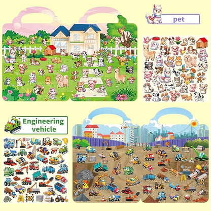 6 Set Reusable Sticker Books for Toddlers 3-5, Kids 3D Puffy Stickers (Dinosaurs, Forest, Town, Pets, Construction, Insects), Sticker Activity Books