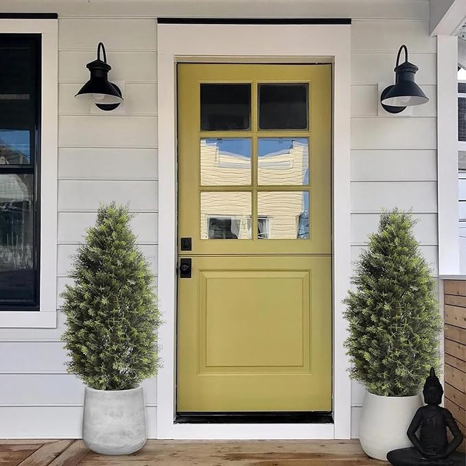 3FT Artificial Cedar Topiary Trees, Fake Cypress Trees Faux Pine Shrubs Plants, Evergreen Plants for Home Porch Decor Set of 2