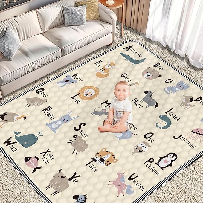 Baby Play MAT 59" X 71", Soft Thickened Anti-Slip Mat for Floor Playpen, Foldable and Machine Washable Baby Crawling Mat