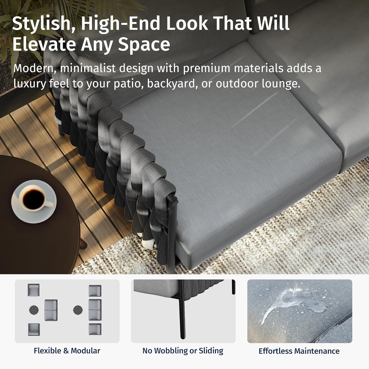 EAST OAK Outdoor Furniture | Life Chatter Loveseat | 2 Seater Sofa with 6.7" Thick Washable Cushions | Deep Seating Patio Furniture for Garden, Porch, Balcony & Backyard | Misty Grey