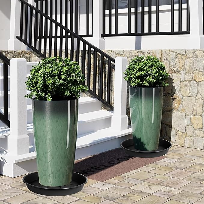 2 Pack of Plant Saucer Tray 19 inch, Heavy Duty Plastic Pot Plant Drip Trays Saucers for for Indoors Outdoor, Plant Water Tray for Planters 16-19" (19", Black)