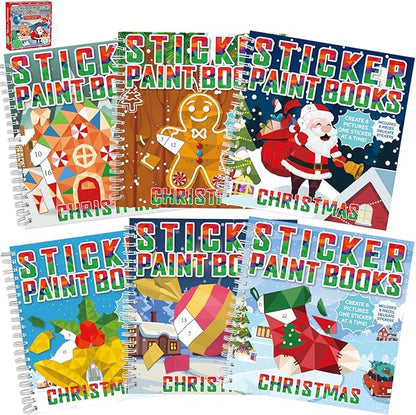 6 Pcs Christmas Paint by Sticker Books for Kids Ages 4-8 Sticker by Number Books Activity Book for Kids Ages 3-5 Sticker Puzzle Book Craft Art Toddler Girl Gift with Santa Snowman Reindeer 48 Pictures