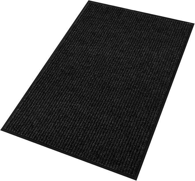 fani Heavy Duty Large Outdoor Indoor Entrance Black Doormat Waterproof Low Profile Entrance Rug Front Door Mat Patio Anti-Skid Rubber Back, 35x60 inch (Black)