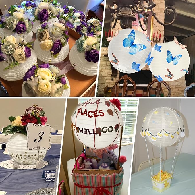 KNONEW 10 Pack White Outdoor Silk Lanterns Decorative, 10inch Waterprooof Outside Indoor Chinese Hanging Round Lanterns for Weddings, Birthdays, Parties Decoration (White)