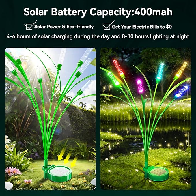 6 Packs Reeds Solar Garden Light with Multiple Color Gradients, 30 Inch Garden Solar Light with 36 Bulbs, Intelligent Light Control System, IP65 Waterproof, Outdoor solar light for decorating Pathway