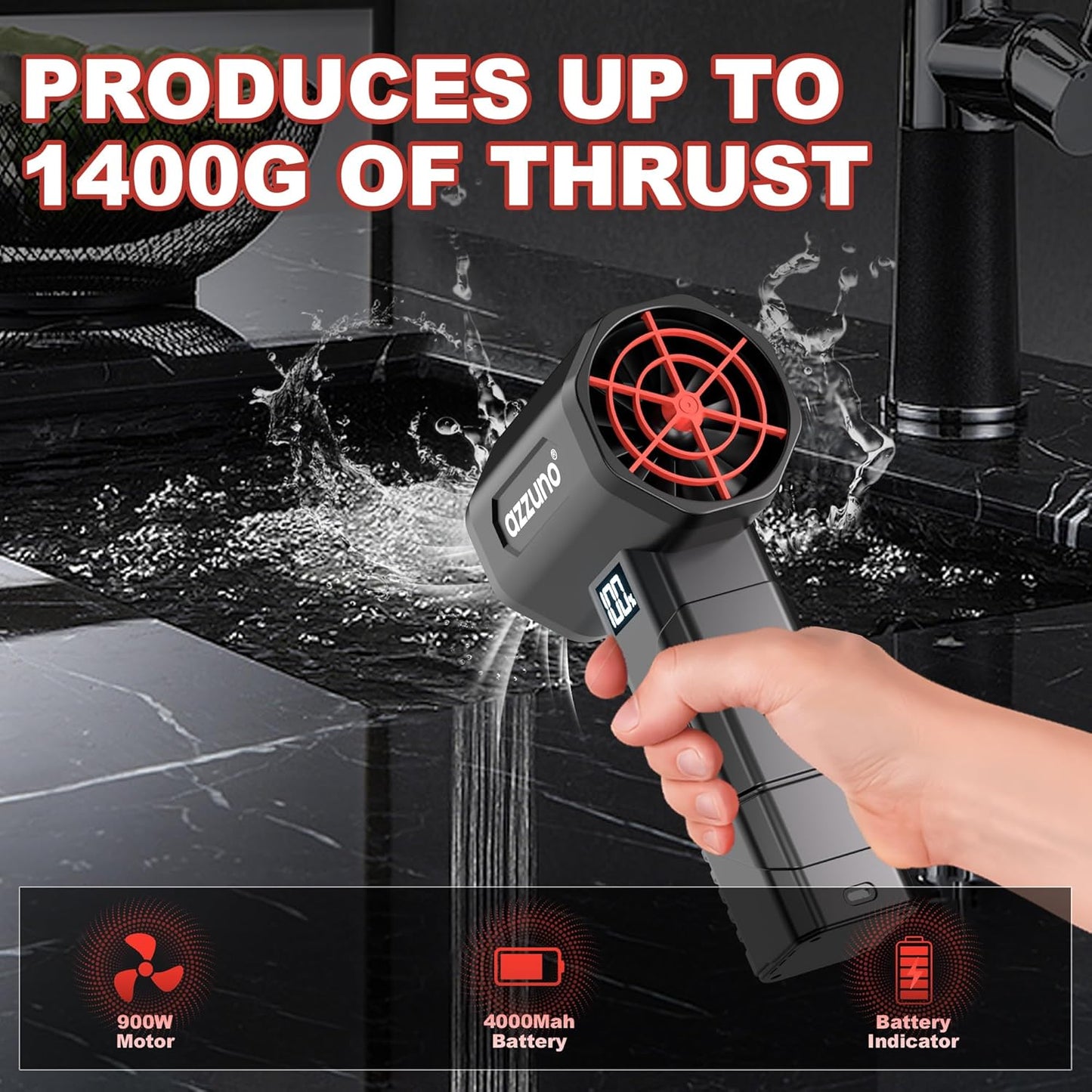 AZZUNO Turbo Dryer Blower for Car, Car Dryer Air Blower, 4 Speeds, 1400G Instant Thrust, 64mm Turbo Fan for Yard Cleaning, Snow Blowing, Leaf Blowing, Car Drying