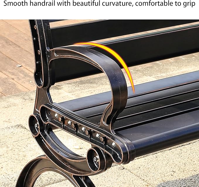 Outdoor Bench Chair Cast Aluminum Garden Bench Patio Bench All-Weather Park Bench for Backyard Porch Lawn (150cm Armless Park Bench)