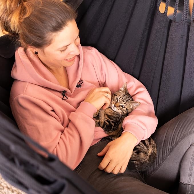 LA SIESTA® - Large Comfort Habana Cotton Hammock Chair & Romano Steel Stand - Indoor/Outdoor Hanging Chair Swing for Bedroom Porch Balcony - Boho Swing - Onyx