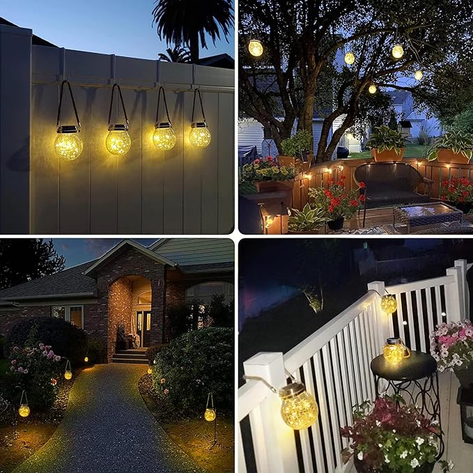 ROSHWEY Solar Lantern, 2 Pack Outdoor Lanterns with 30 LED Waterproof Garden Decor Patio Solar Lights Outdoor Decorative Backyard Outdoor Hanging, Warm Light