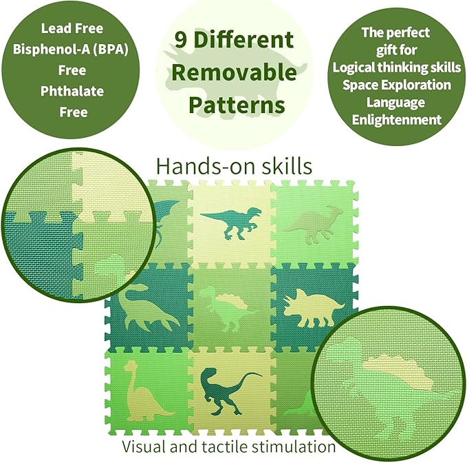 Coolcandy Baby Play Mat Without Fence, 9Pcs Interlocking Puzzle Floor Mat, 0.4" Thick Non-Toxic EVA Foam Play Mat, for Infants & Toddlers 3-36 Months, Soft Puzzle Tiles for Play Areas