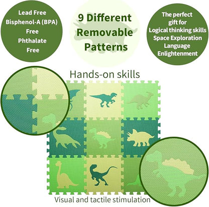 Coolcandy Baby Play Mat Without Fence, 9Pcs Interlocking Puzzle Floor Mat, 0.4" Thick Non-Toxic EVA Foam Play Mat, for Infants & Toddlers 3-36 Months, Soft Puzzle Tiles for Play Areas