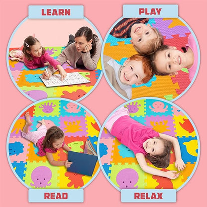 TOYVELT Foam Puzzle Floor Mat for Kids 12x12-16 Interlocking Play Mat Tiles with Colors, Alphabet, ABC - Educational Large Puzzle Foam Floor Tiles for Crawling, Exercise, Playroom, Play Area