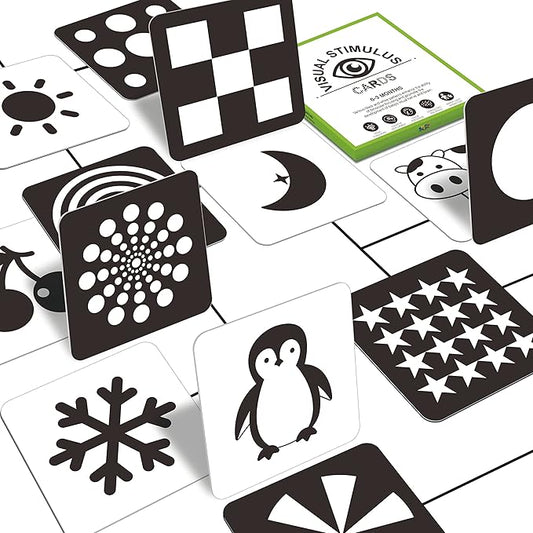 50 Pages Visual Stimulation Flashcards, 25 PCS Black and White Baby Visual Stimulus Cards Sensory Developmental Black White Card Set for Newborn Baby 0-3 Months (5.5” X 5.5”)