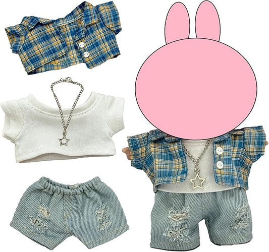 17cm Doll Clothes, Overall Outfits Set for 17cm Doll, 4 Piece Set Necklace Clothing, Stylish Adorable Dolls Clothes Accessories (No Doll)