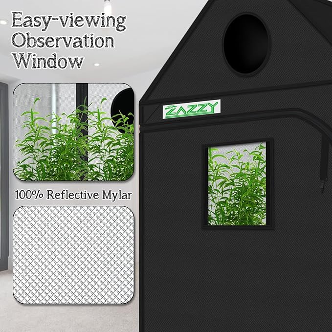 zazzy Grow Tent 60"x60"x72" Roof Cube Plant Grow Tents with Observation Window and Removable Floor Tray for Indoor Plant Growing Seedling 5x5