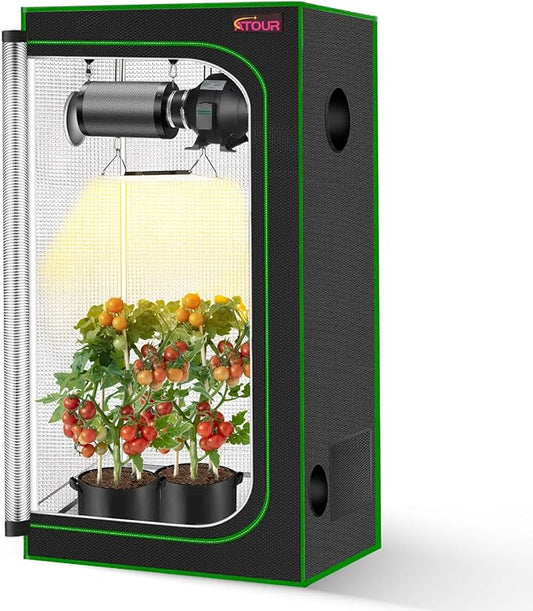 ATOUR 48”x48”x80” Grow Tent, Reflective 600D Mylar,Hydroponic Grow Tent with Observation Window and Floor Tray for Indoor Plant Growing 4’x4’